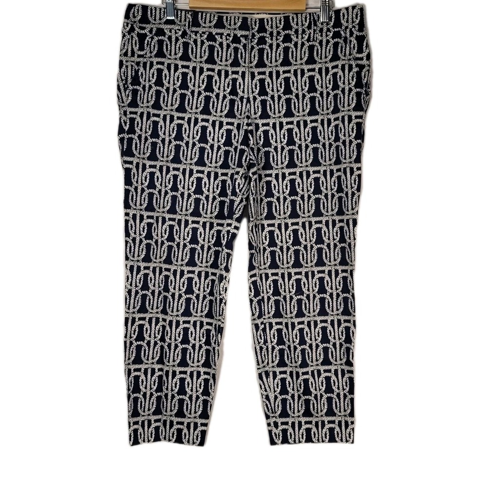 J.Crew Factory Pants Womens 12 Navy Rope Print Skimmer City Fit Stretch Nautical